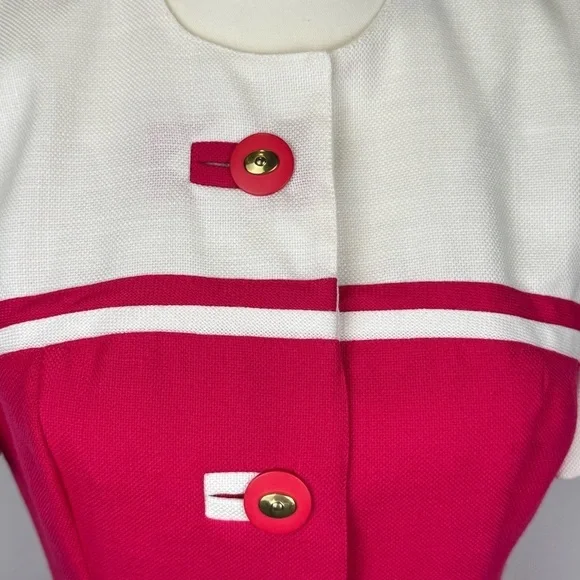 Vintage 1980s Howard Wolf Sheath Dress Short Sleeves Fuchsia Pink & White Size 4 - Picture 4 of 11